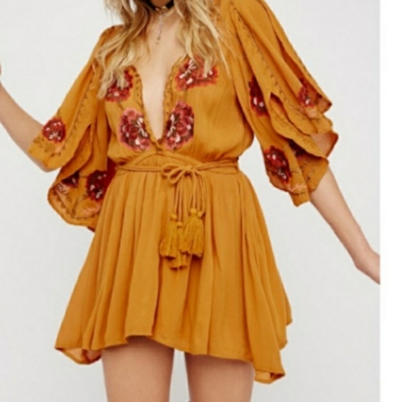 Free People Dresses & Skirts - Free People Flowy Embroidered Dress with Bell Sleeves Size M